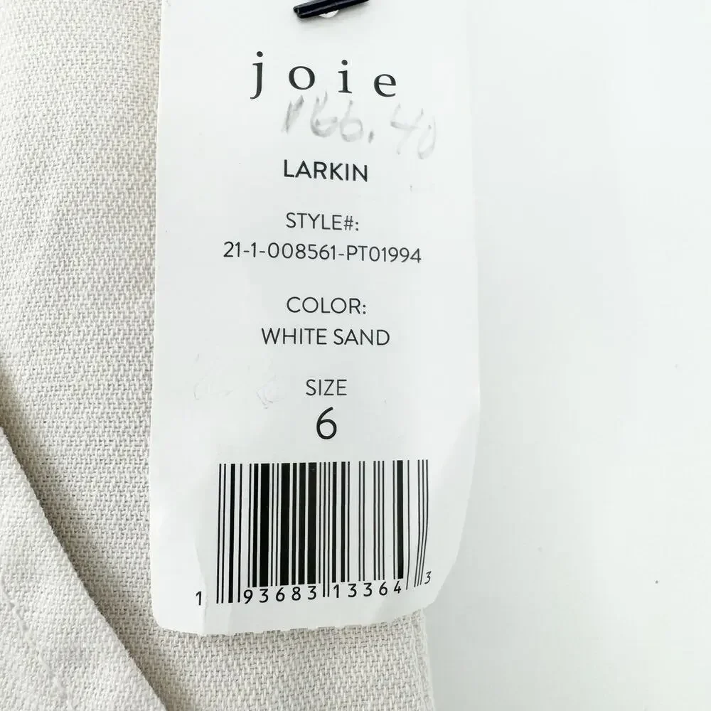 Joie Cotton Linen Blend Larkin Cropped Straight Leg Pants White Sand Size 6 NWT